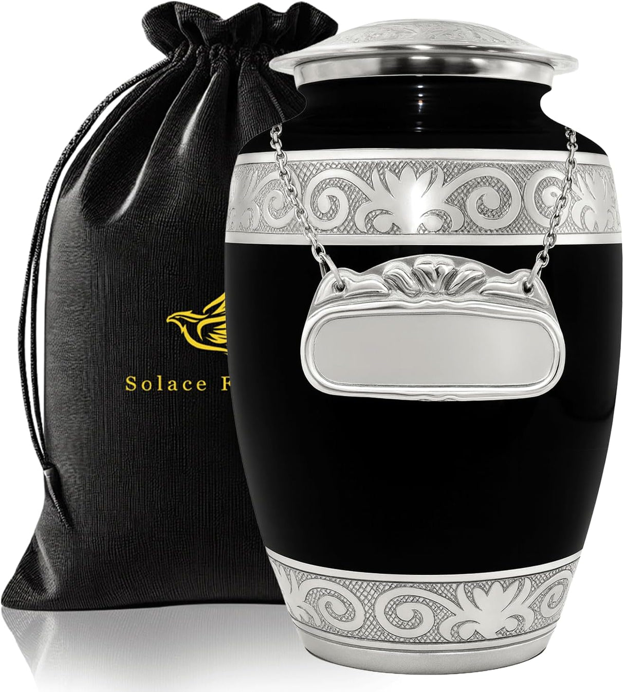 Cremation Urn for Ashes Adult Male - Large Funeral Urns for Human Ashes Adult Man with Velvet Bag - Holds Upto 200lbs - A Dignified Memorial to Honor Your Loved One (Midnight Black, Large)