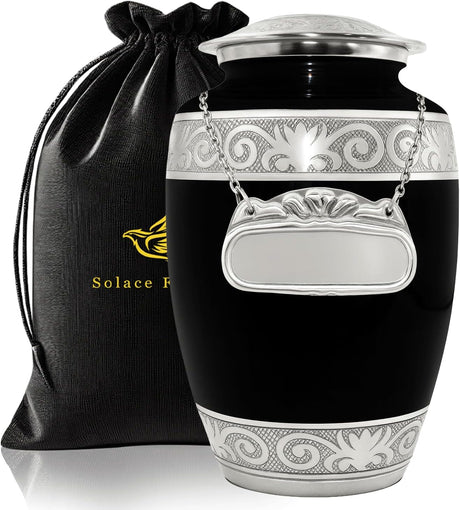 Cremation Urn for Ashes Adult Male - Large Funeral Urns for Human Ashes Adult Man with Velvet Bag - Holds Upto 200lbs - A Dignified Memorial to Honor Your Loved One (Midnight Black, Large)