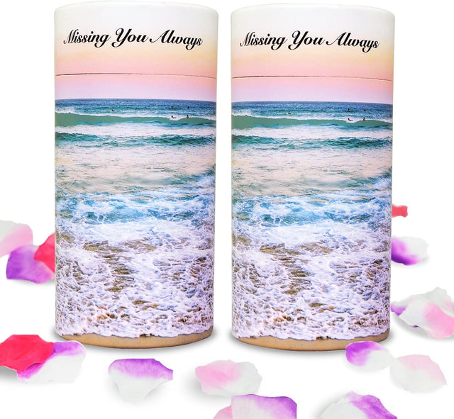 Set of 2 Biodegradable Scattering Tube Urn for Ashes, 40 lbs ECO Small Spreading Cremation Paper Urn for Human Male Female Adult Pet Dog Cat Ashes, Including Canvas Pouch(Ocean Sunset)