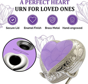 Small Urns for Human Ashes Keepsake - Memorial Keepsake Urn for Ashes for Women & Men - Heart Urn with Stand & Box - Honor Your Loved One with Mini Heart Shaped Urns (Lavender, Small)