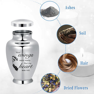 shajwo Large Cremation Urn for Ashes Human Adult Female Male Angel Wings Stainless Steel Urn for Human Ashes for Women Men Memorial Burial Funeral Decorative Urns for Ashes Keepsake Up to 220 IBS