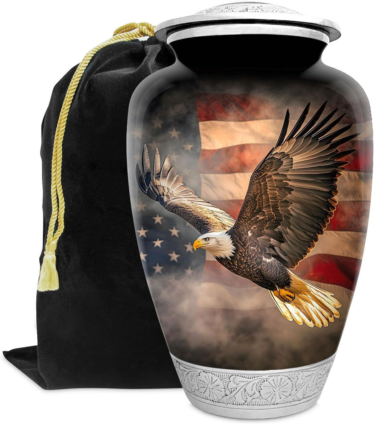 American US Flag Patriotic Eagle Urn for Human Ashes | Large Handcrafted Funeral Memorial | Decorative Cremation Urn for Women and Men