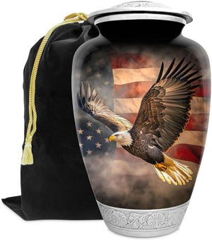 American US Flag Patriotic Eagle Urn for Human Ashes | Large Handcrafted Funeral Memorial | Decorative Cremation Urn for Women and Men