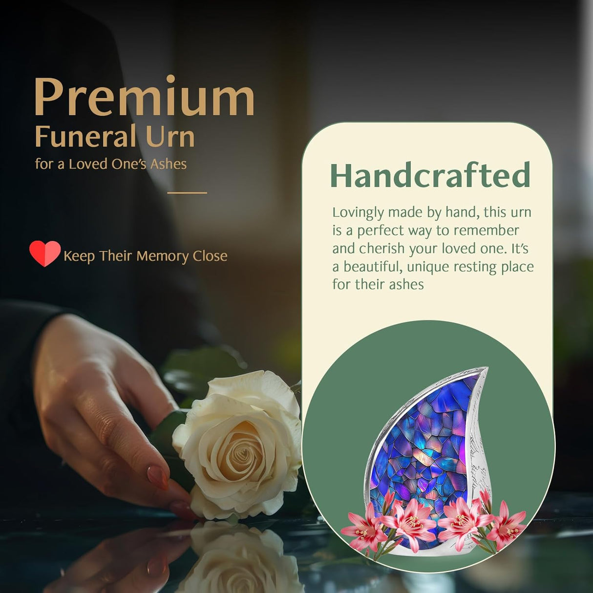 Yatskia Stained Glass Mini Urns for Human Ashes, Small Urn for Ashes Adult Male, (Pack of 1, 3 Inch)