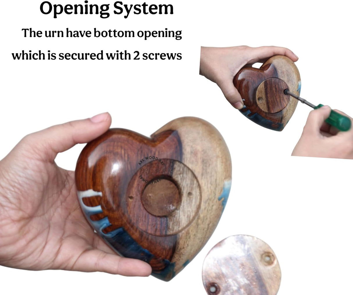 Ocean-Inspired Epoxy Resin Wooden Heart Urn Keepsake Urn for Human & Pet Ashes, Brown, Heart Pattern, 4x4x2 Inches, 6 Cubic Inches, Handcrafted Rosewood & Resin