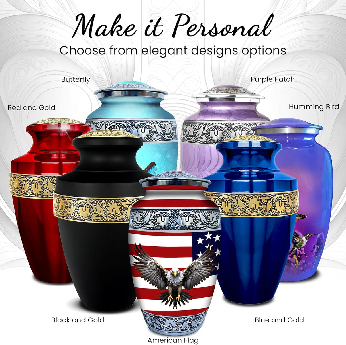 Set of 6 American Flag Decorative Cremation Urns for Ashes Adult Male & Female Includes 1 Large Urn with 4 Small Keepsakes & 1 NecklaceUrn for Human Ashes