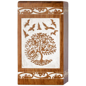 INTAJ Cremation Urns for Ashes – Companion Wooden Tree of Life Urn Box and Casket for Human Ashes of Men, Women, Child, or Pets (Cat/Dog) – Memorial Burial Funeral Urns – Holds 640 Cubic Inches