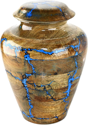 Solid Hand Turned Wooden Urns for Human Ashes Male/Female - Cremation Urns for Men/Women, Blue Decorative Urns for Ashes, Funeral Urns for Adults | X-Large (8x8x11, 250 lbs or 111.39 kg)