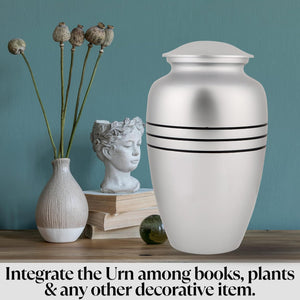 Decorative Burial Urn for Human Ashes Adult Female and Male 200+ Cubic Inches, Handcrafted Funeral Memorial Cremation Urn Affordable Urn for Human Ashes (Silver Black) ALPHA Living HOME
