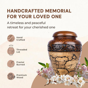Cremation Urn for Human Ashes Adult Male or Female, Wooden Urn, Hand Carved Memorial, Large Adult Urn, Burial Urn, Wood Turned Casket for Men Women, Funeral Urn for Ashes (Keepsake 15 Cu/in)