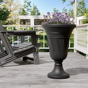 23" Tall Plastic Urn Planter (2-Pack) – Planters for Outdoor Plants with Drainage Holes & Trophy Design, Heavy-Duty Classic Indoor Large Flower Pots for Home Garden, Front Porch & Decor, Black