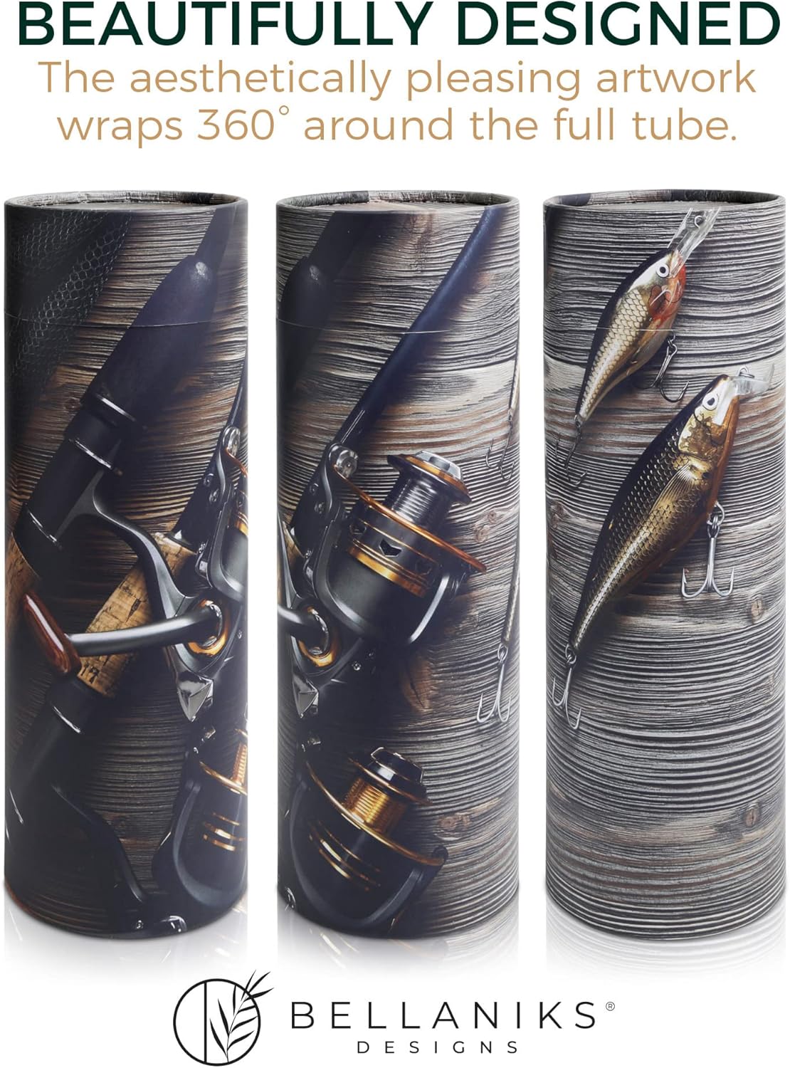 Scattering Tubes for Human Ashes - Cremation Urns for Burial, Travel, Transport & Spreading Cremains - Cabin-Safe Grey Memorial Container Keepsake - Grey Fishing Design Large 14.8" x 5"