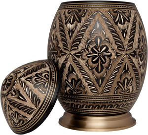 Black and Gold Cremation Urn by Liliane Memorials - Urns for Human Ashes Remains - Brass - Suitable for Funeral Cemetery Burial or Niche - Large Size for Adults up to 200 lbs - Egg Shape