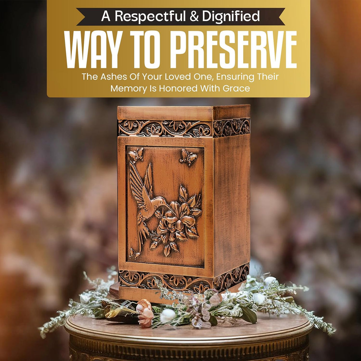 Handcrafted Memorial Urns for Human Ashes Adult Male Female, Decorative Wooden Box for Cremation Ashes Men Women Child, Unique Large Burial Funeral Urn - Hummingbird Design, Holds Up to 270 LBS