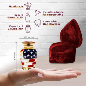 Trupoint Memorials Cremation Urns for Human Ashes, Military and Patriotic Decorative Burial Urn for Veteran Adult Large & Small Urns for Human Ashes Keepsake, Small American Flag with Velvet Heart Box