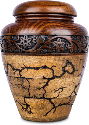 Cremation Urn for Human Ashes Adult Male or Female, Wooden Urn, Hand Carved Memorial, Large Adult Urn, Burial Urn, Wood Turned Casket for Men Women, Funeral Urn for Ashes (Keepsake 15 Cu/in)