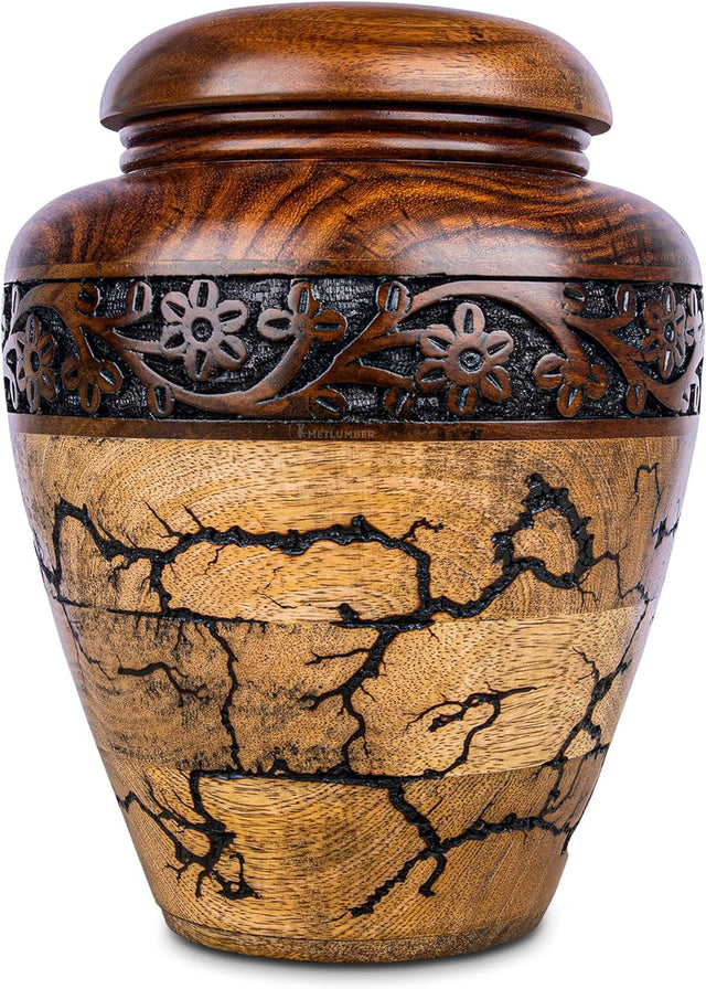 Cremation Urn for Human Ashes Adult Male or Female, Wooden Urn, Hand Carved Memorial, Large Adult Urn, Burial Urn, Wood Turned Casket for Men Women, Funeral Urn for Ashes (Keepsake 15 Cu/in)