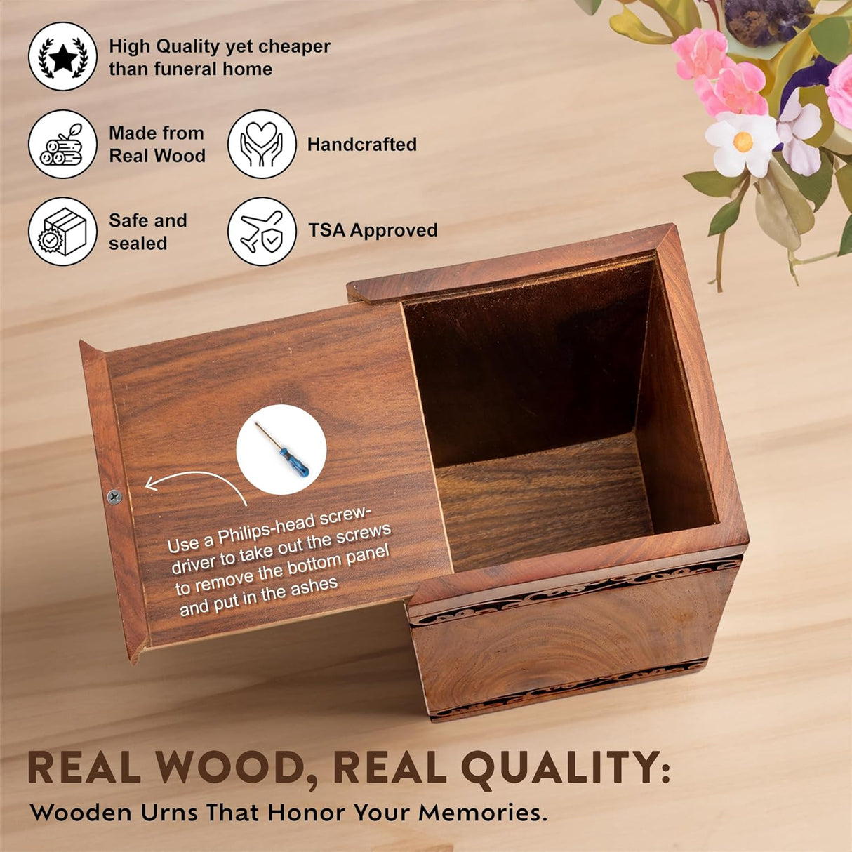 INTAJ Cremation Urns for Ashes – Companion Wooden Tree of Life Urn Box and Casket for Human Ashes of Men, Women, Child, or Pets (Cat/Dog) – Memorial Burial Funeral Urns – Holds 640 Cubic Inches