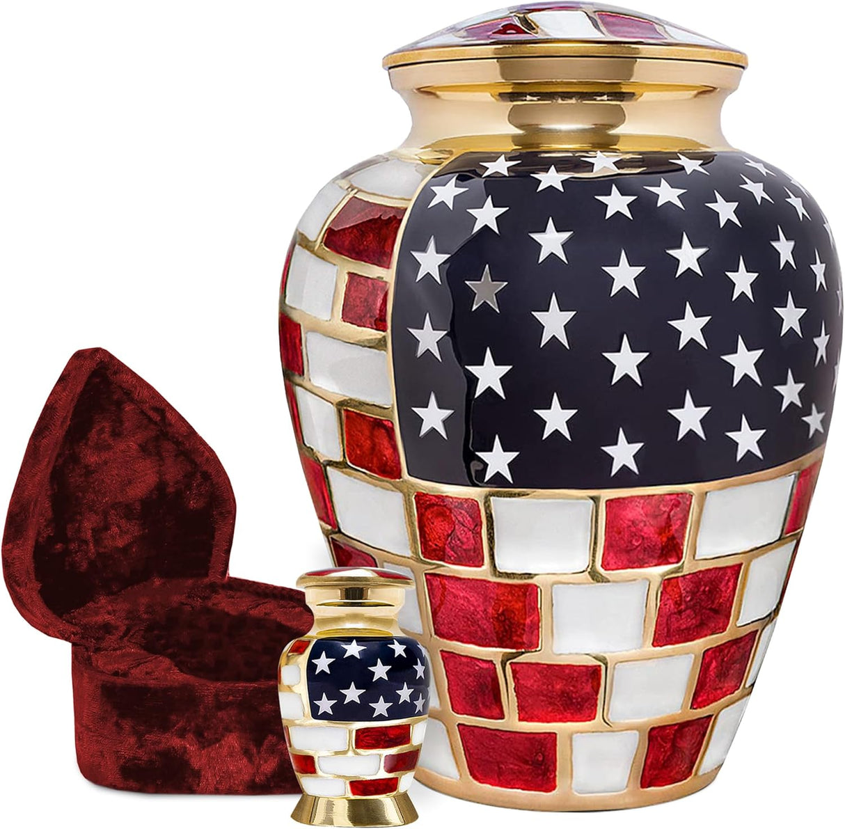 Trupoint Memorials Cremation Urns for Human Ashes, Military and Patriotic Decorative Burial Urn for Veteran Adult Large & Small Urns for Human Ashes Keepsake, Small American Flag with Velvet Heart Box