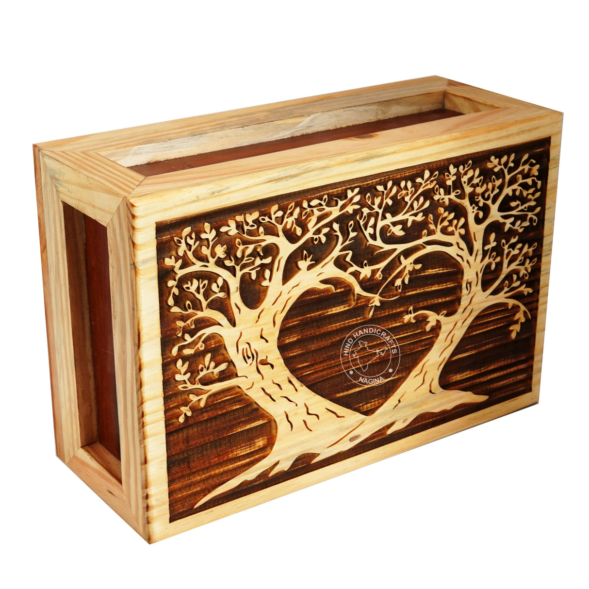 Wooden Box Funeral Cremation Urns for Human Ashes Adult Large - Burial Urns for Columbarium - Tree of Life Flying Bird (250 Cubic Inches, Twin Tree - Heart)