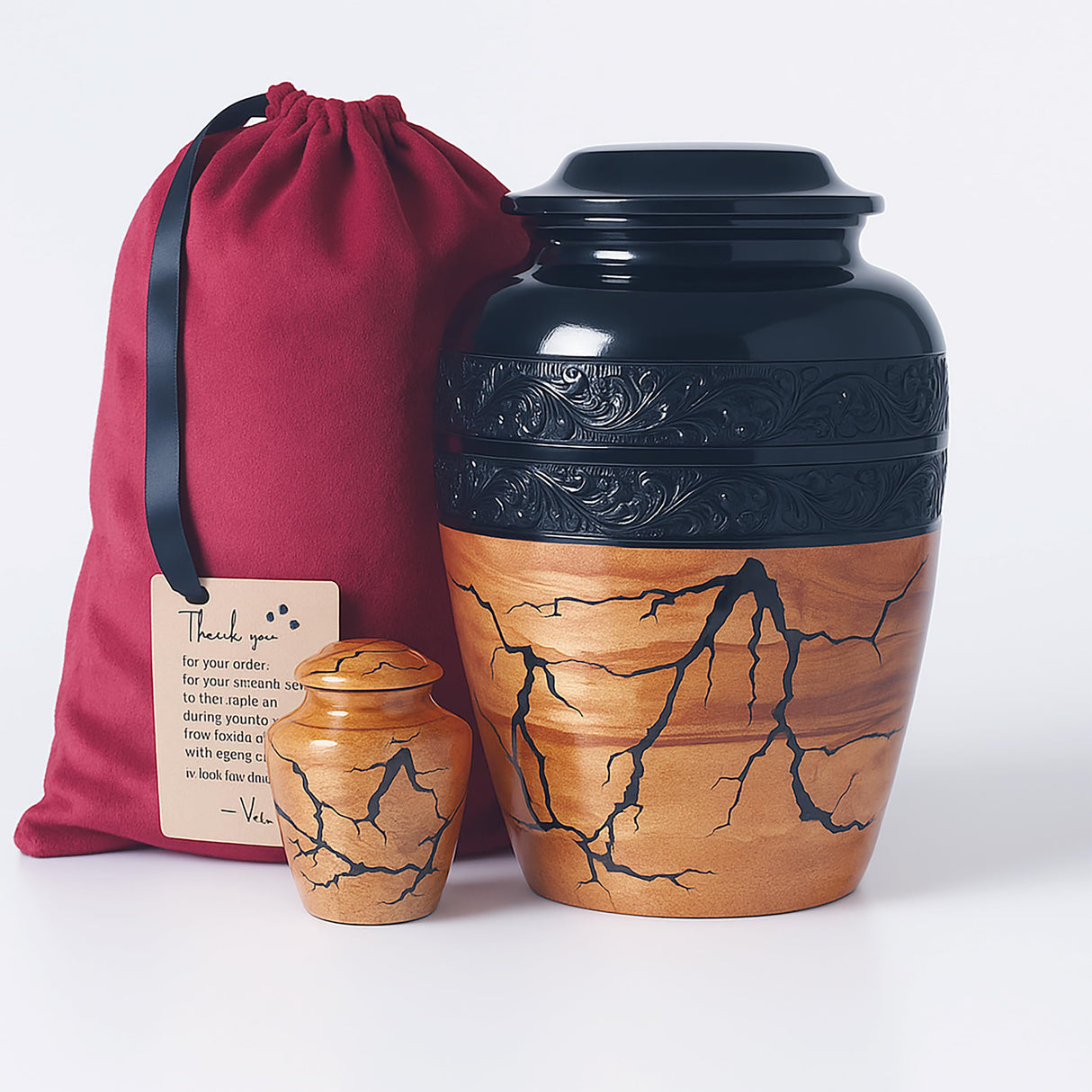 Wooden Cremation Urn with Fractal Design, Black Resin Inlay, Adult Size for Man and Women Decorative Handcrafted urn. (Small Keepsake (20 Cu in))