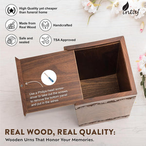 INTAJ Small Wooden Cremation Urns for Human Ashes Adult Male 20 Cubic Inches - Keepsake Urn for Ashes for Women & Men - Angel Wings Guitar Design, Wooden Carved Urn Box, Suitable for Burial & Funeral