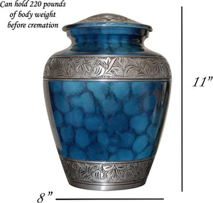 Extra Large Companion Human Funeral Cremation Urn, Personalized Double Urn for Two Adults (Blue)