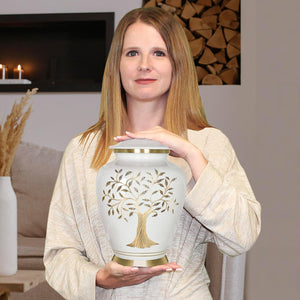 Trupoint Memorials Cremation Urns for Human Ashes, Tree of Life Decorative Burial Urn for Adult Men and Women, Large White