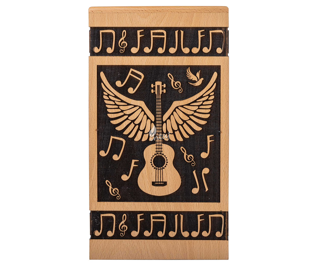 INTAJ Small Wooden Cremation Urns for Human Ashes Adult Male 20 Cubic Inches - Keepsake Urn for Ashes for Women & Men - Angel Wings Guitar Design, Wooden Carved Urn Box, Suitable for Burial & Funeral