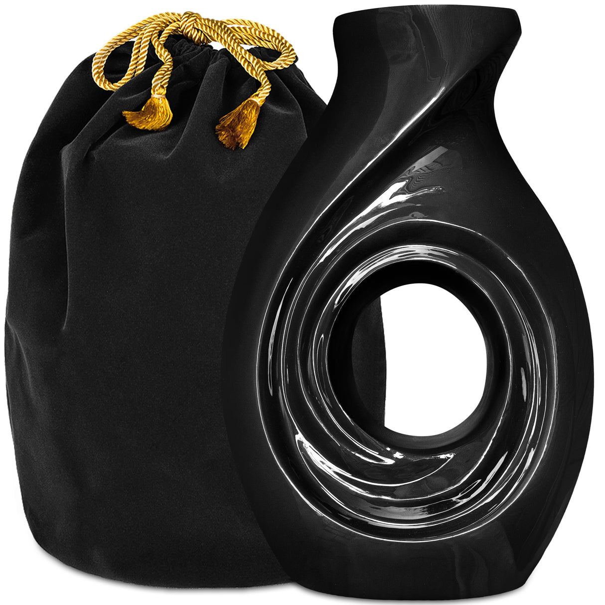 Hand Blown Glass Modern Urn for Ashes Adult Male – Large Cremation Urns for Human Ashes – Memorial Funeral Urn for Men & Women, Home Display, or Burial (Black/Silver, Adult)