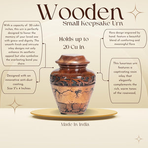 Wooden Cremation Urn with Fractal Design, Black Resin Inlay, Adult Size for Man and Women Decorative Handcrafted urn. (Small Keepsake (20 Cu in))