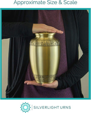 Classic Laurel Gold Cremation Urn for Ashes - Extra Large, Brass, Gold Companion Urn, Extra Large Adult Sized Cremation Urn, 11.625 Inches High