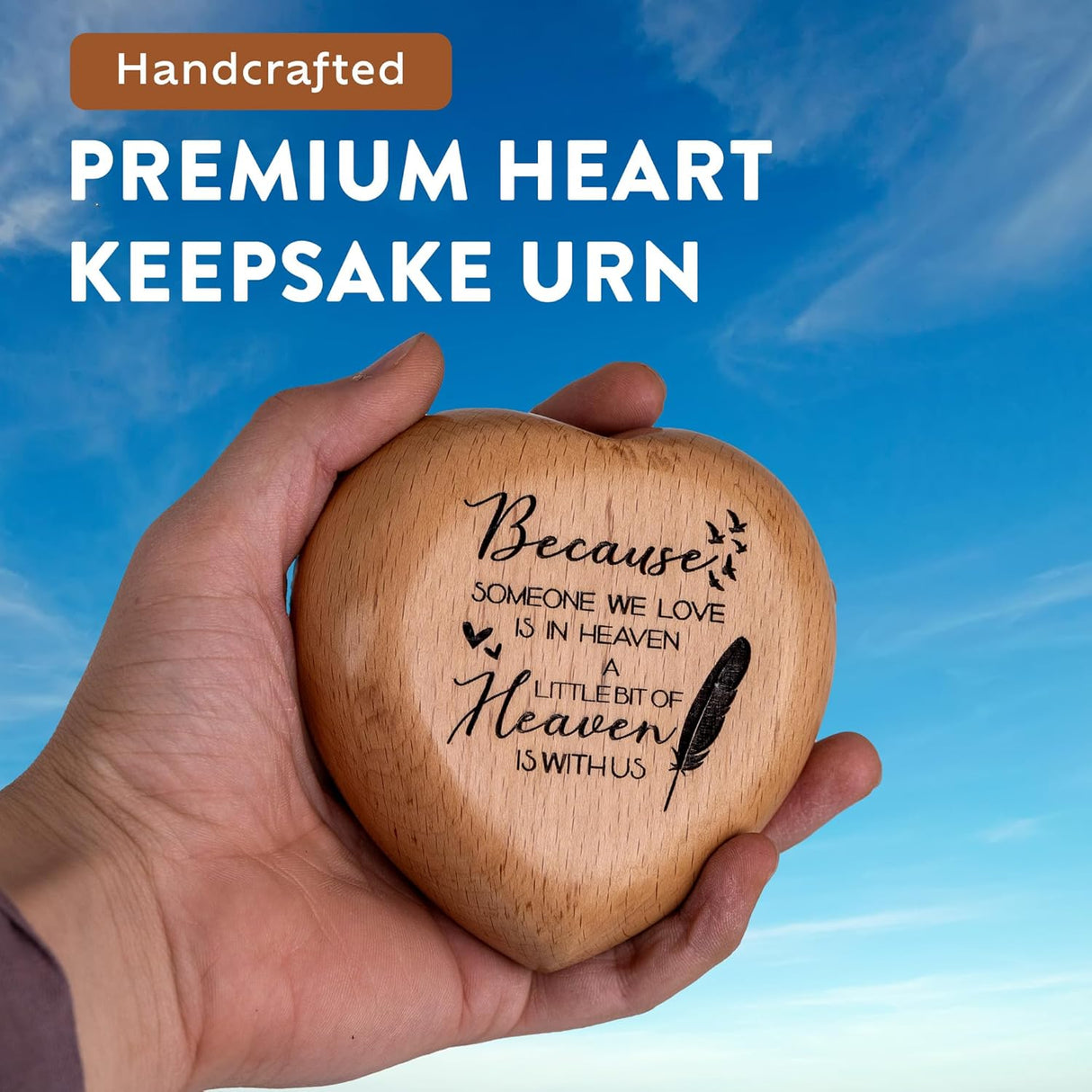 Wooden Heart Keepsake Urns For Human Ashes Adult Male, Female - Cremation Urn Small Mini Decorative Funeral, Urns for Mom, Dad, Men, Infant, Child - Because Someone We Love is in Heaven