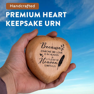 Wooden Heart Keepsake Urns For Human Ashes Adult Male, Female - Cremation Urn Small Mini Decorative Funeral, Urns for Mom, Dad, Men, Infant, Child - Because Someone We Love is in Heaven