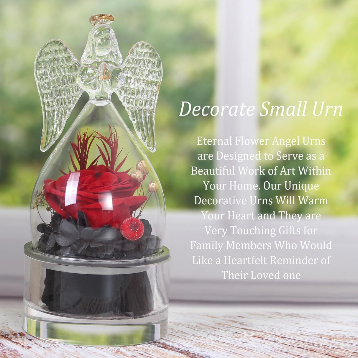 Crystal Small urn with a Glass Angel Statue and an Eternal Rose,Mini urns for Human Ashes Keepsake,for dad mom Memorial Cremation Sharing Small Urn Decoration Beautiful Little urn