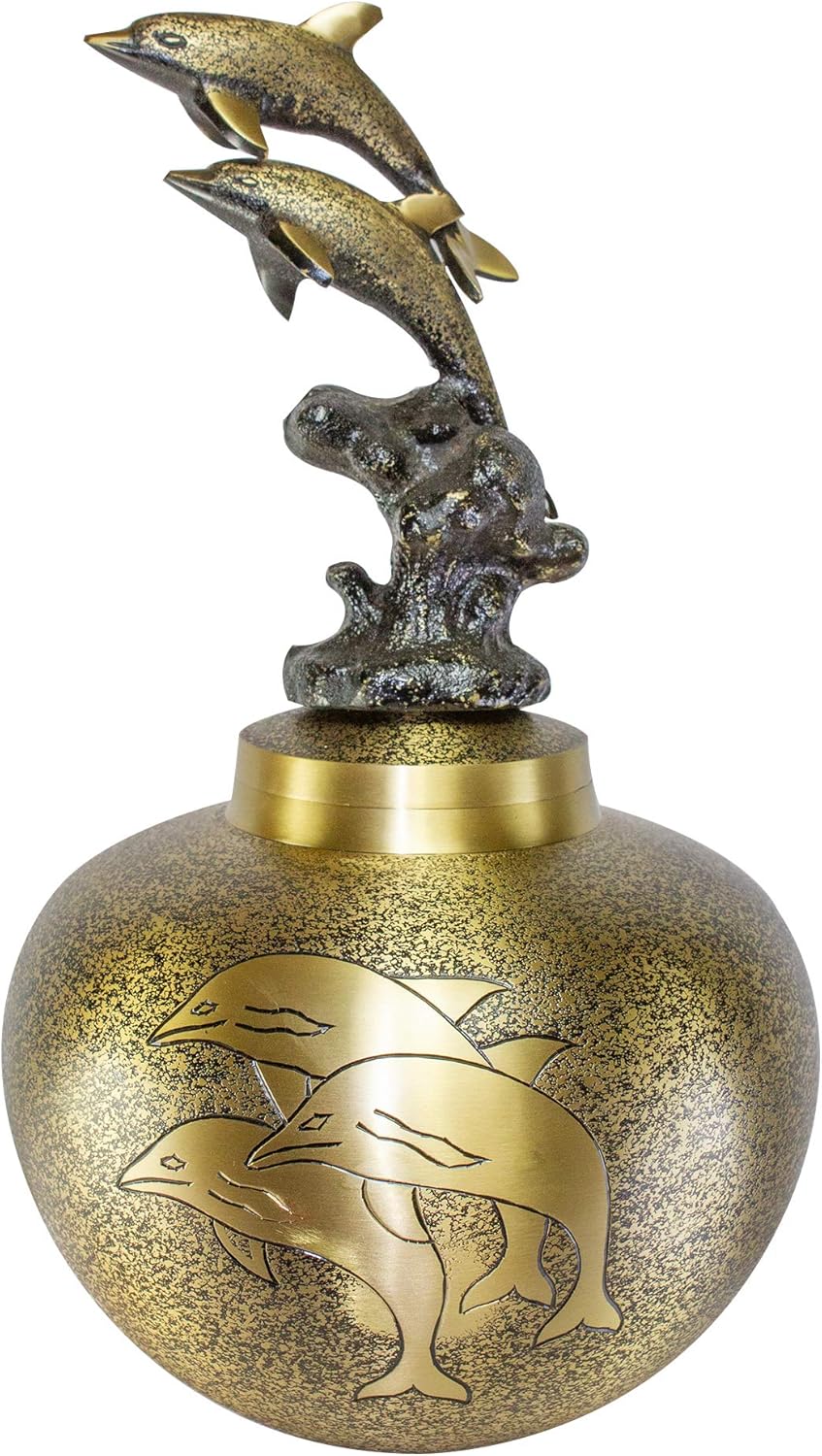 Dolphin Cremation Urn, Urns for Human Ashes, Adult Size Brass Dolphin Funeral Urn