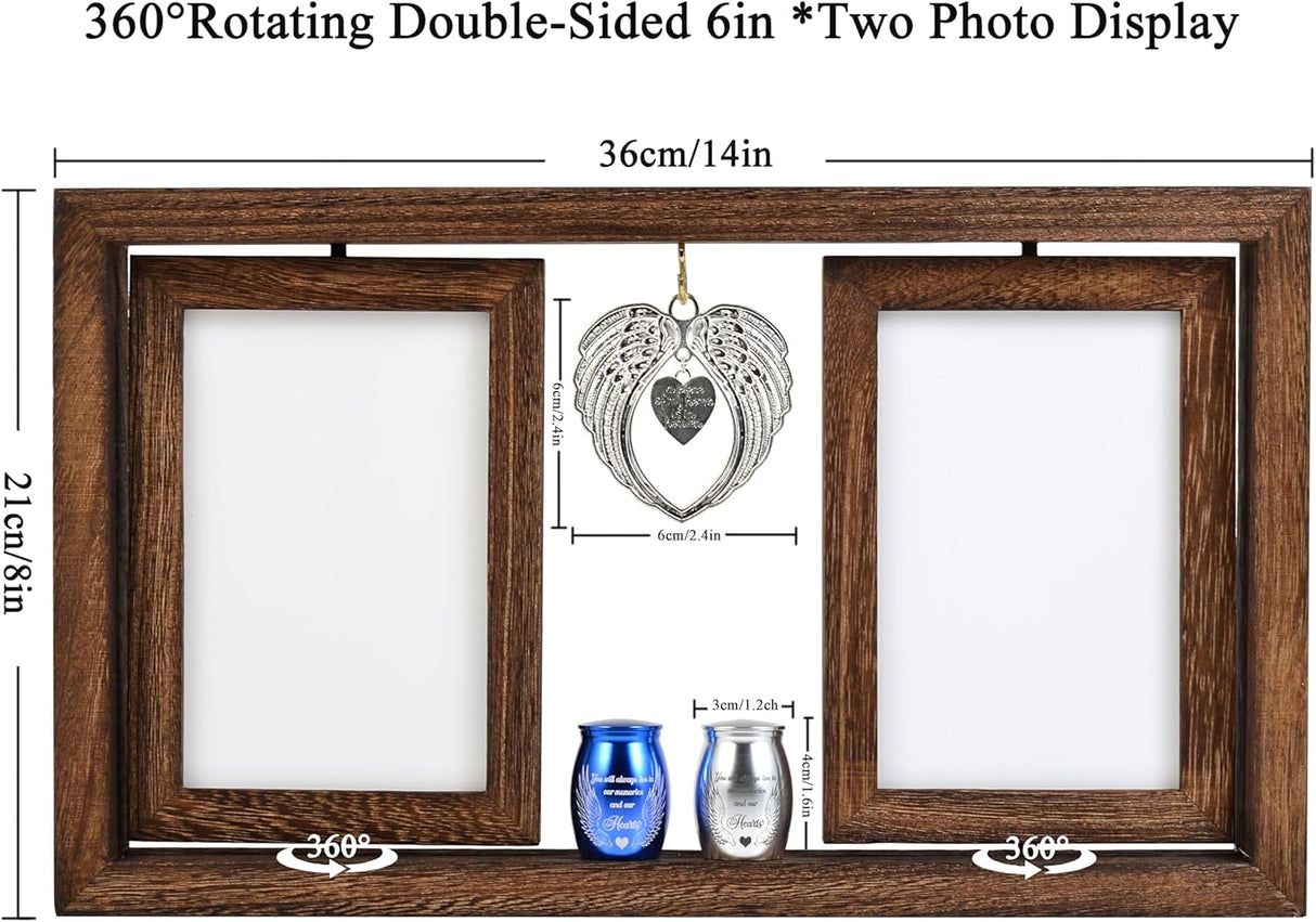 Double Urns for Ashes with Rotating Photo Frame - Companion Memorial Dual Mini Urn Set for Two Adults - Holds Two 6" Photos - Small Keepsake Urns for Mom & Dad