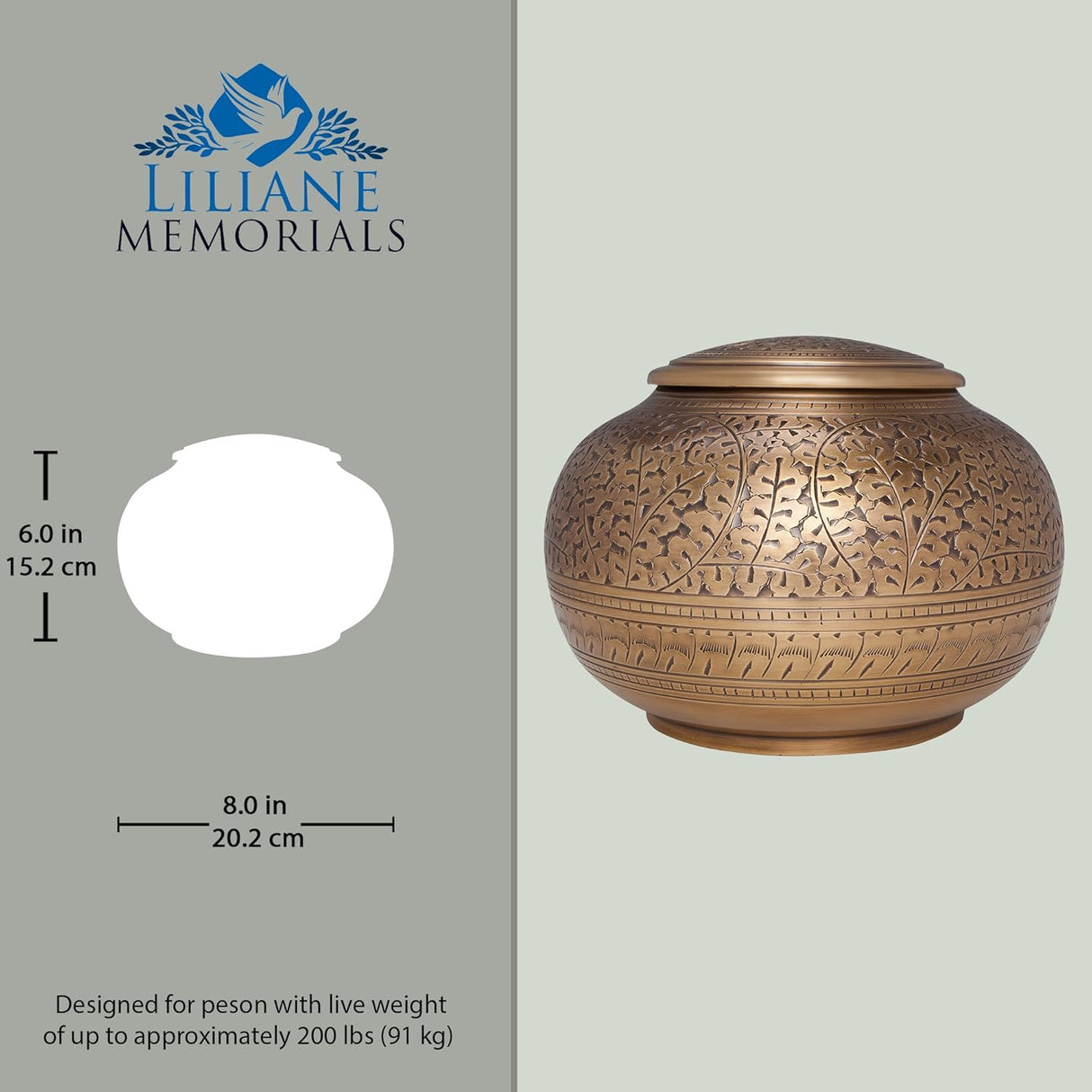 Antique Bronze Brass Cremation Urn - Low Profile Vignette Model fremation urn for Human Ashes - Suitable for Cemetery Burial or Niche - Large Size fits Remains of Adults up to 180 lbs