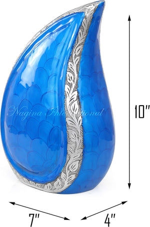 10" Teardrop Chiseled Aluminum Funeral Ashes Urn for Adults and Pets | Cremation Metal Storage with Lid