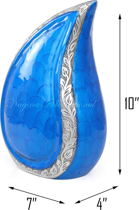 10" Teardrop Chiseled Aluminum Funeral Ashes Urn for Adults and Pets | Cremation Metal Storage with Lid