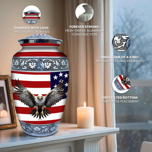Set of 6 American Flag Decorative Cremation Urns for Ashes Adult Male & Female Includes 1 Large Urn with 4 Small Keepsakes & 1 NecklaceUrn for Human Ashes