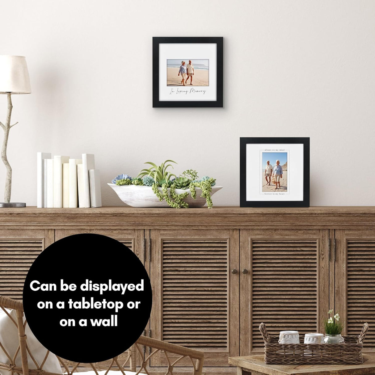 Americanflat Memorial Picture Frame with Shatter-Resistant Glass - Use as 4x6 Picture Frame with 3 Interchangeable Mats or Display 8x8 Photos without Mat - Signature Collection - Funeral Gifts - Black