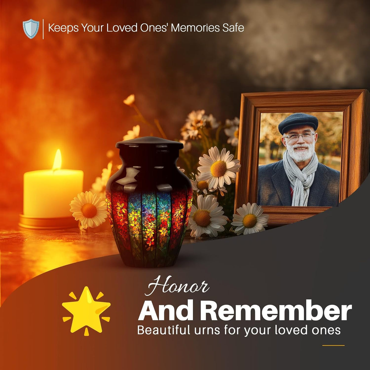 Yatskia Stained Glass Urns for Human Ashes Male & Female, Urn for Ashes Adult Male, (Pack of 1, 3 Inch)