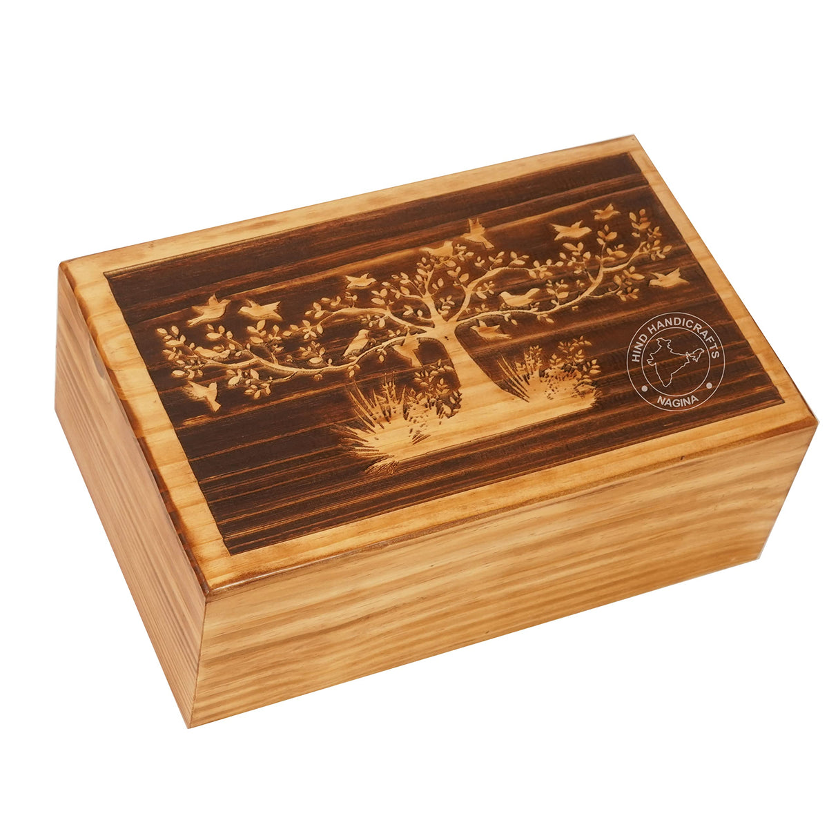 Wooden Box Funeral Cremation Urns for Human Ashes Adult Large - Burial Urns for Columbarium - Tree of Life Flying Bird (250 Cubic Inches, Twin Tree - Heart)