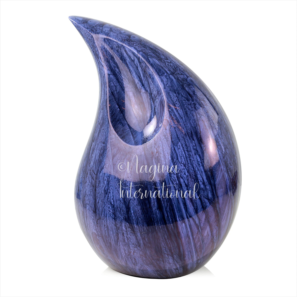 10" Teardrop Chiseled Aluminum Funeral Ashes Urn for Adults and Pets | Cremation Metal Storage with Lid