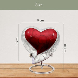 NORSE'S TRADECRAFT Heart Mini Urn for Ashes Adult Male, Female | Memorial Gifts with Velvet Box & Stand l Handcrafted Cremation Urns for Human Ashes, Pets | Red Heart with Engraved Design - 3 cu in