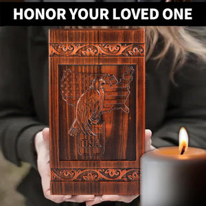 Extra Large Wooden Urns for Human Ashes Adult Man, Military and Patriotic Cremation Urns for Human Ashes with Eagle & American Flag Designs, Decorative Urns for Mom, Eagle Urn