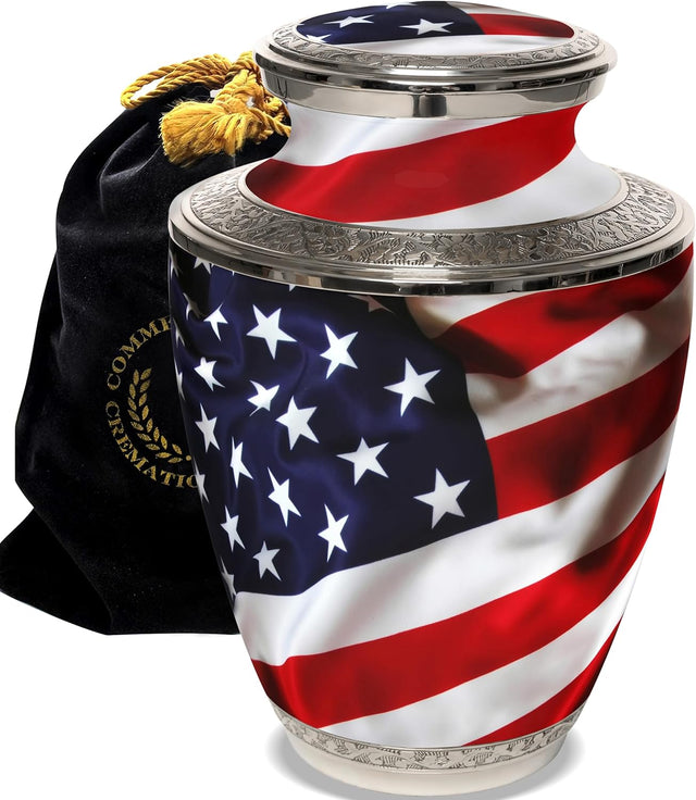 American Flag Cremation Urn for Ashes Adult Male - Beautifully Handcrafted Patriotic & Personalized Cremation Urns for Human Ashes Adult Man for Veteran or Patriot