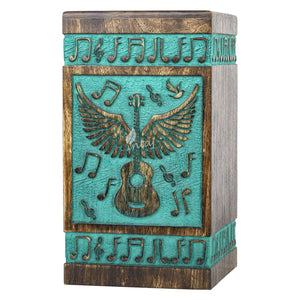 INTAJ Small Wooden Cremation Urns for Human Ashes Adult Male 20 Cubic Inches - Keepsake Urn for Ashes for Women & Men - Angel Wings Guitar Design, Wooden Carved Urn Box, Suitable for Burial & Funeral