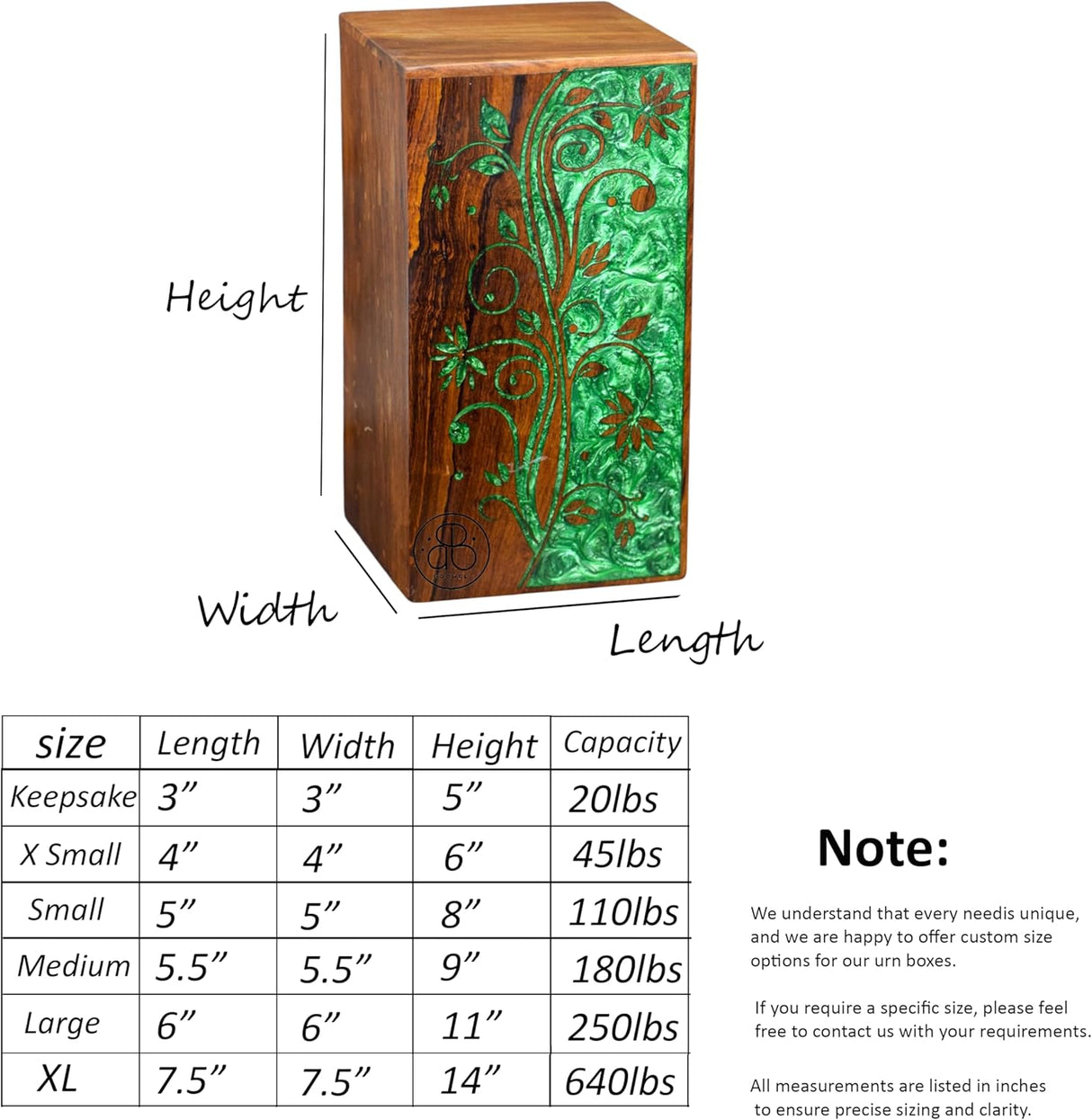 Handcrafted Rosewood Urn Box with Double Side Resin | Memorial Keepsake Box | Funeral Cremation Urn for Ashes | Custom Engraved Urn (8"x5"(110Cu/in))